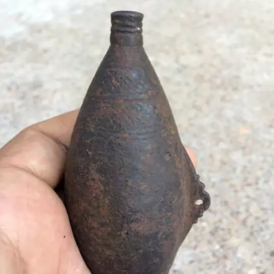 Old Early Scarce Indo Persian Handmade Torpedo Shape Iron Black Powder Flask