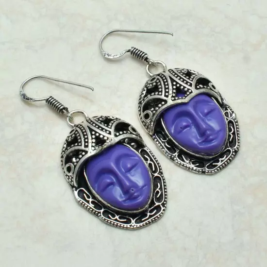 Carved Goddess Face Handmade Drop Dangle Earrings Jewelry 1.92" AE-52601