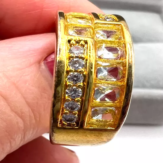 Men's 18K Heavy Gold Electroplate Faux Diamonds Size 13 Comes with Jewelry Box