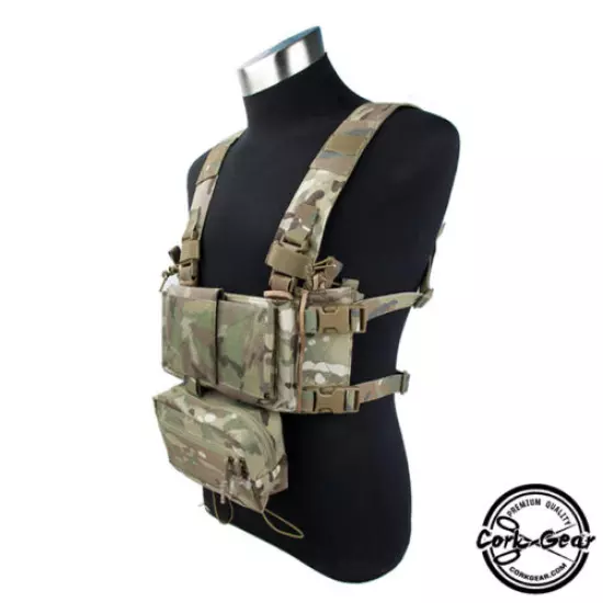 Cork Gear Chest Rig Modular Tactical Vest w/ Mag Pouch Lightweight Military Camo