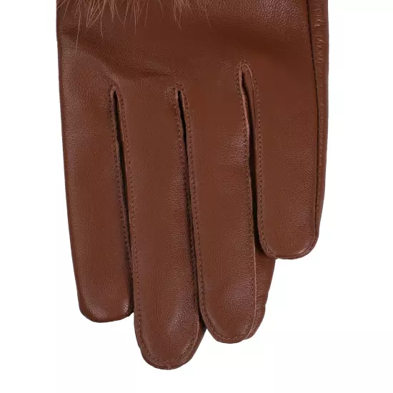 Women Genuine Lambskin Leather Gloves With Real Fox Fur Trim Cuff Winter Warm