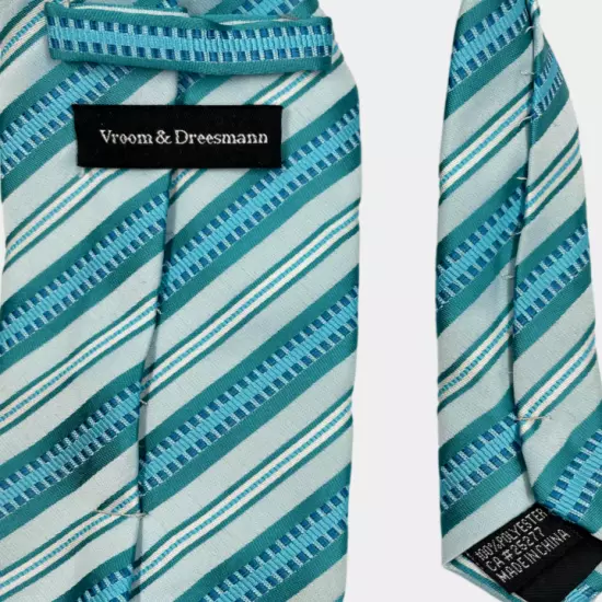 Vroom & Dreesman Teal Blue Regimental Striped Necktie Tie Men's 3.2" x 60"