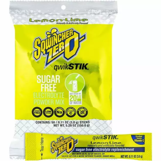 Sqwincher Qwik Stik Sugar Free Electrolyte Powder Mix Hydration Packets 50 Pack