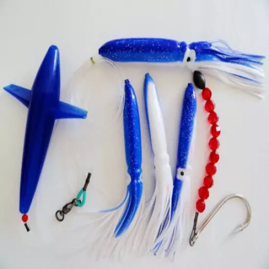 Set of 3 DAISY CHAIN BAIT RIG BULB SQUID & BIRD TUNA MARLIN TROLLING LURE Random