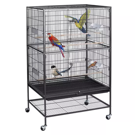 52'' Bird Cage Parrot Parakeet Bird Cage for Lovebird, Finch with Rolling Stand