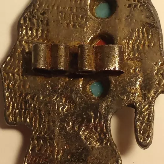 Vintage Bolo Tie Slide Native American Indian Face Old Turquoise Bolo 