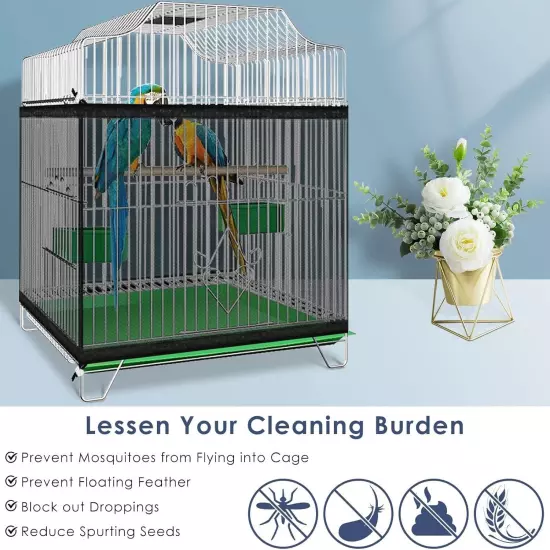  Bird Cage Seed Catcher, 59-86'' X16'' Universal Birdcage Net Nylon Adjustable 