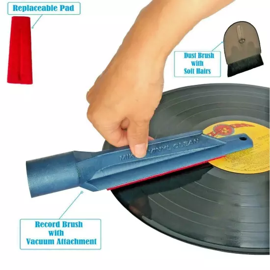 Record Cleaning Kit - Vinyl brush,Cleaning Fluid,Vacuum wand - Replaceable Pads