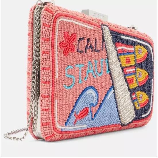 STAUD Carmella beaded asymmetrical clutch - Staudiness pink