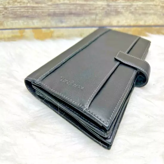 Leed's Highmark Black Genuine Leather Travel Wallet Passport Snap Strap