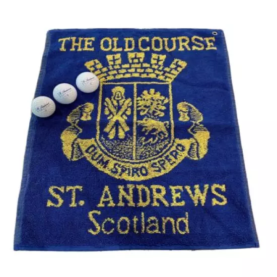 NEW St. Andrew’s Scotland The Old Course Golf Bag Towel + 3 NEW Logo Balls