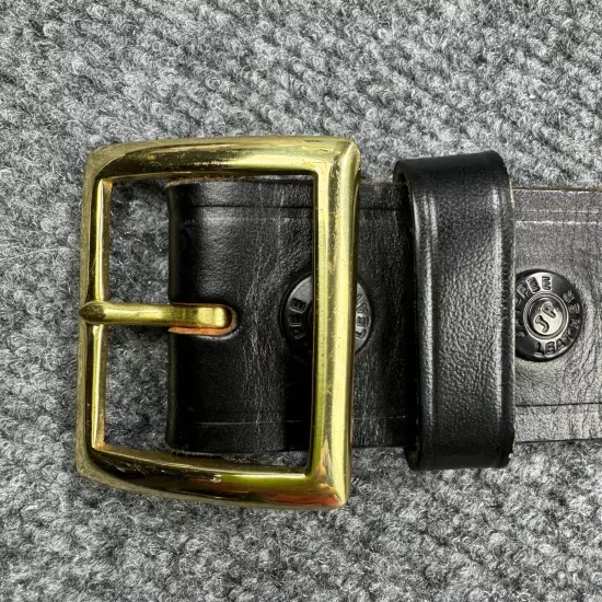 Jay Pee Belt Mens 44 Black Genuine Leather Brass Buckle Workwear