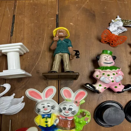 Lot Of Vintage Cake Decorations Cake Toppers - Wedding, Clown, Christmas, Candle