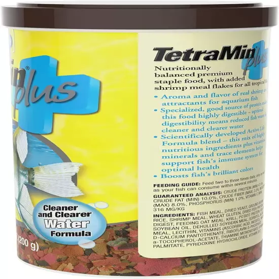 TetraMin Plus Tropical Flakes, Cleaner and Clearer Water Formula 7.06 Ounce (Pac