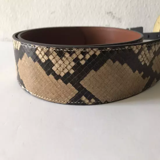 WOMEN'S LAUREN RALPH LAUREN FAUX SNAKE BROWN/MULTI COW LEATHER BELT LARGE NWT