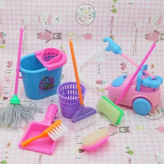 Barbies Doll House Furniture Bed Table Chair Plastic Cleaning Tools for 11.8inch