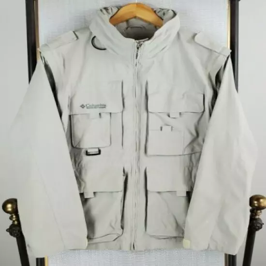 VTG COLUMBIA Size Large Mens Full Zip Hooded Fishing Cargo 3 in 1 Jacket/Vest