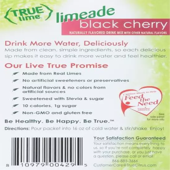 TRUE LIME Black Cherry Limeade Drink Mix (10 Packets) | Made from Real Limes | N