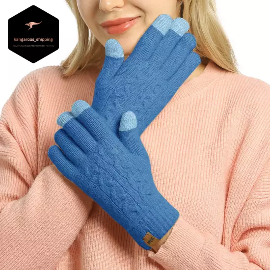 Guantes De Invierno De Lana De Punto Trenzado Termico Pantalla Táctil Para Mujer