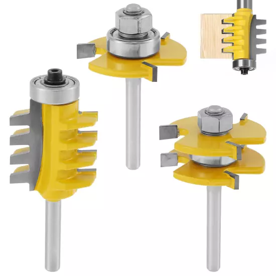 3Pcs 1/4" Shank Tongue and Groove Router Bit Reversible Finger Joint Router Bitφ