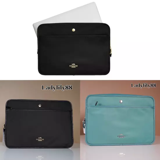 NWT Coach CK074 Ellis Laptop Sleeve Nylon Pebble Leather Color Option $198