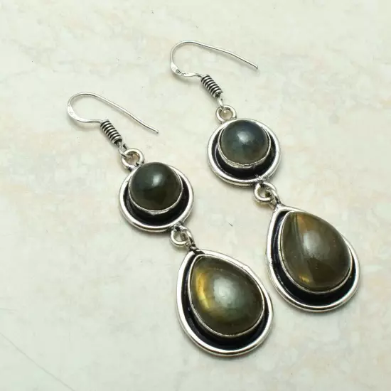 Labradorite Gemstone Handmade Drop Dangle Earrings Jewelry 2.24" AE-56669