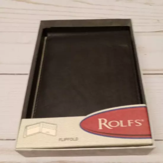 New in box with Tag ROLFS Genuine Leather Black Men's Flip Fold Wallet