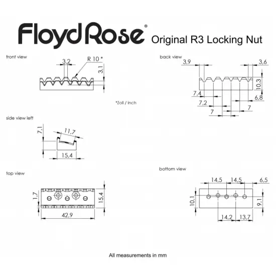 Floyd Rose FRNR3BP Original Series R3 Locking Nut, Black