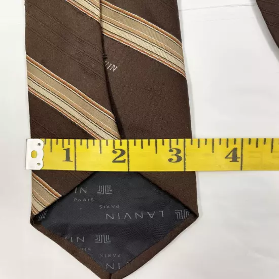 Lanvin Paris Vintage Brown Beige Striped Regimental Necktie Tie 3" x 57"