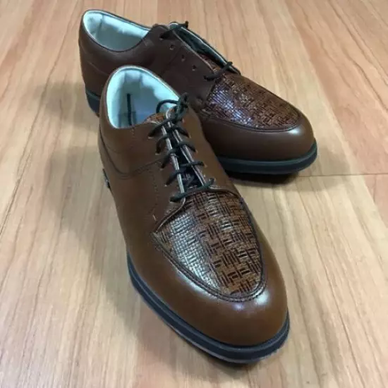 New Vintage FootJoy Europa 99267 Size 7.5 W Brown Leather Lace Up Golf Shoes 