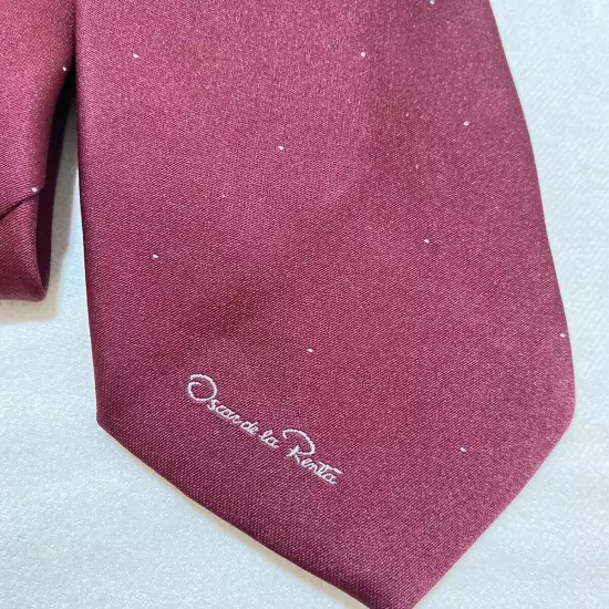 OSCAR DE LA RENTA Red Solid W/ Logo All Silk Made In Italy Men’s Necktie PEC