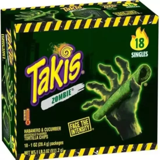 Takis Zombie 18 pack 1 oz Limited Ed Habanero Cucumber Flavored Spicy Halloween