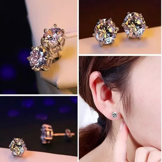 18K Rose Gold GP 6MM Classic Stunning Zircon Stud Earrings for Woman's 