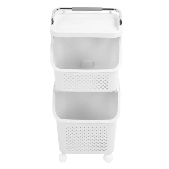 2 Layers Rolling Laundry Hamper PP ABS Laundry Shelf Clothes Storage Basket