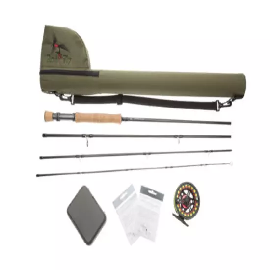 FLY FISHING SALT OUTFIT rod, reel, line, backing, leader, box flies, travel tube