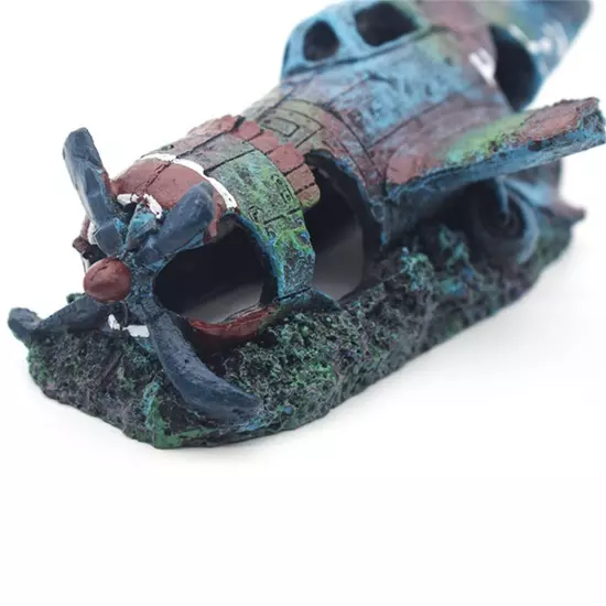 Crashed Fighter Plane Wreck Ruin Aquarium Decoration Fish Tank Artificial Craft