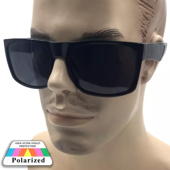 XL MENS Polarized Large Wide Frame Oversized Gangster Rectangle Shade Sunglasses