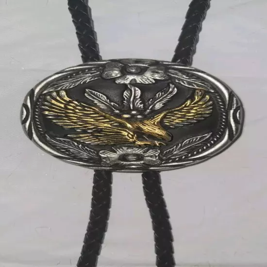 S.S.I. Embossed Eagle & Floral Bolo Tie with Leather Cord