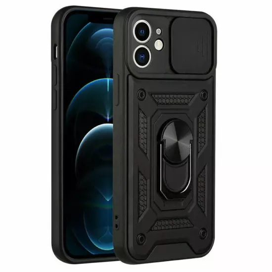 For iPhone 16 15 14 13 12 11 Hybrid Shockproof Case Camera Lens Cover Ring Stand