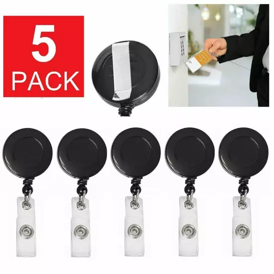 Retractable Badge Holder Reel Clip On Card Holders, Pack of 5