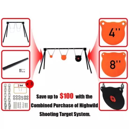 AR500 Steel Shooting Target Stand System (Stand, Chains&4"8" Gongs+10" Bullseye)