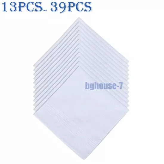 13~39PCS Cotton Men Handkerchiefs Solid Square Pocket Classic Hankies Bulk White