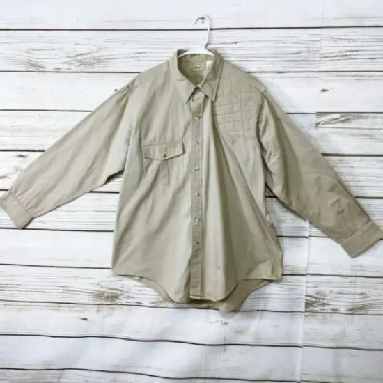 L.L. Bean Mens Shirt Sz XL 17-17 1/2 Khaki Button Up Left Shoulder Pad Hunting 