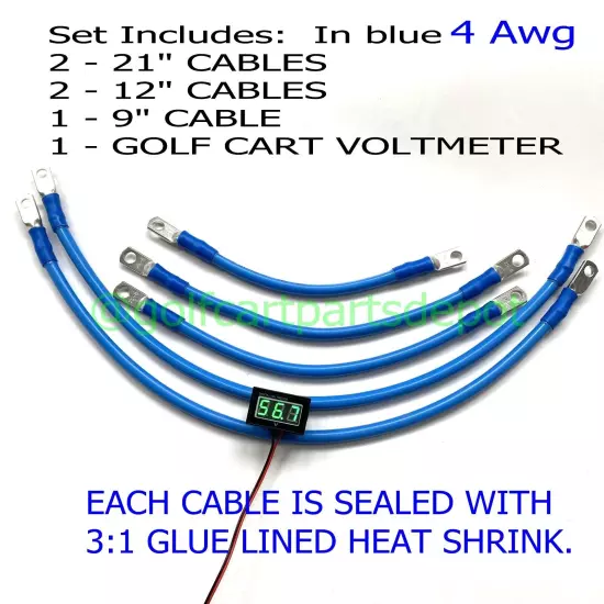 4 Awg Club Car Precedent Golf Cart Battery Cable Set 4 Awg 8 VOLT 2004-UP BLUE