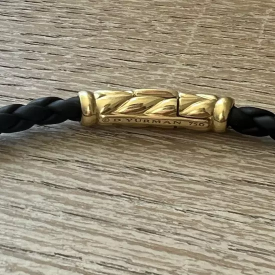 DAVID YURMAN 18K GOLD CHEVRON LEATHER MENS BRACELET