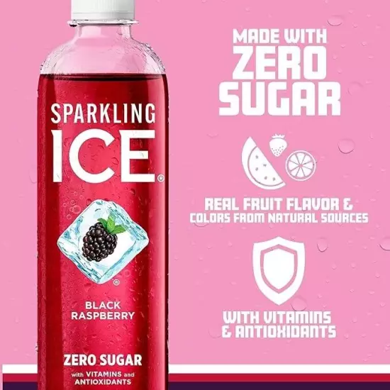 Sparkling Ice, Black Raspberry Sparkling Water, Zero Sugar Flavored Water, 12