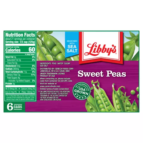 (6 Cans) Libby's Canned Sweet Peas, 15 oz (FREE SHIPPING)