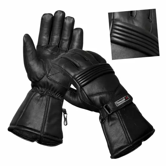 Mens Genuine Leather Motorcycle Gloves Motorbike Riding Glove Thermal Lining