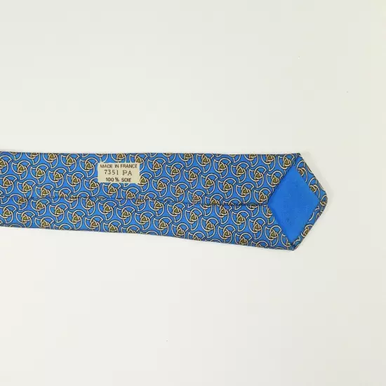 Vintage Hermes Tie with Matching Handkerchief - Blue with Geometric Print 7351