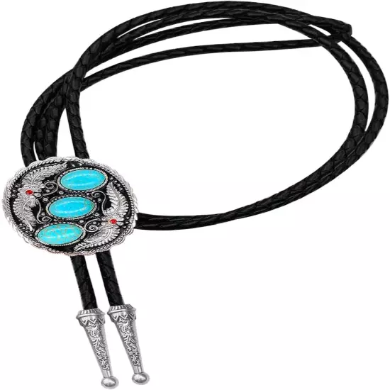 Vintage Native American Western Cowboy Blue Natural Turquoise Stone Bolo Tie New